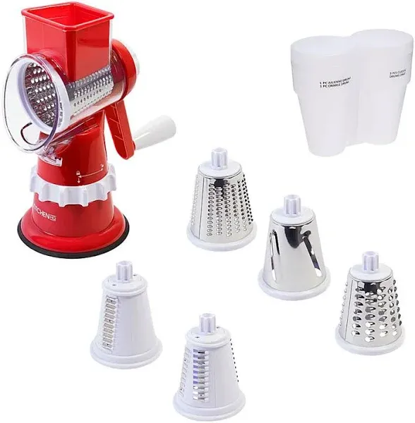 Kitchen HQ Speed Grater &amp; Slicer w/Suction Base &amp; Drum Holder-Color Red-NEW