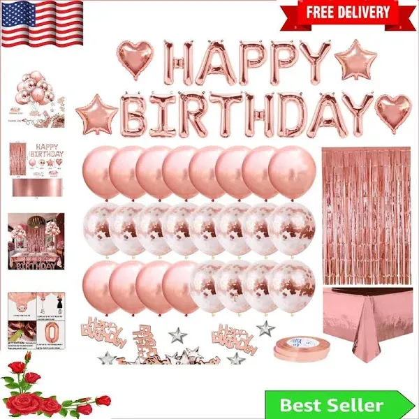 MOVINPE Rose Gold Birthday Party Decoration Happy Birthday Banner Rose Gold F...