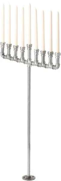 Vintiquewise Industrial Galvanized Antique Silver Metal Pipe Hanukkah Menorah