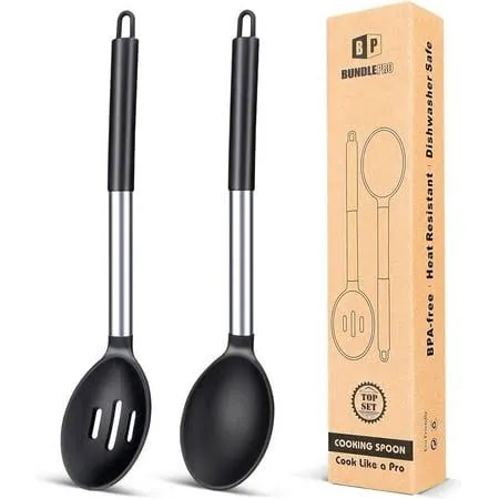 Pack of 2 Large Silicone Cooking Spoons,Non Stick Solid Basting... 