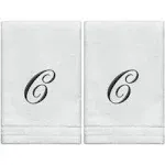 Monogrammed Towels Fingertip, Personalized Gift, 11 x 18 Inches - Set of 2- Black Embroidered Towel - Extra Absorbent 100% Cotton- Soft Velour Finish - For Bathroom/ Kitchen/ Spa- Initial C (White)