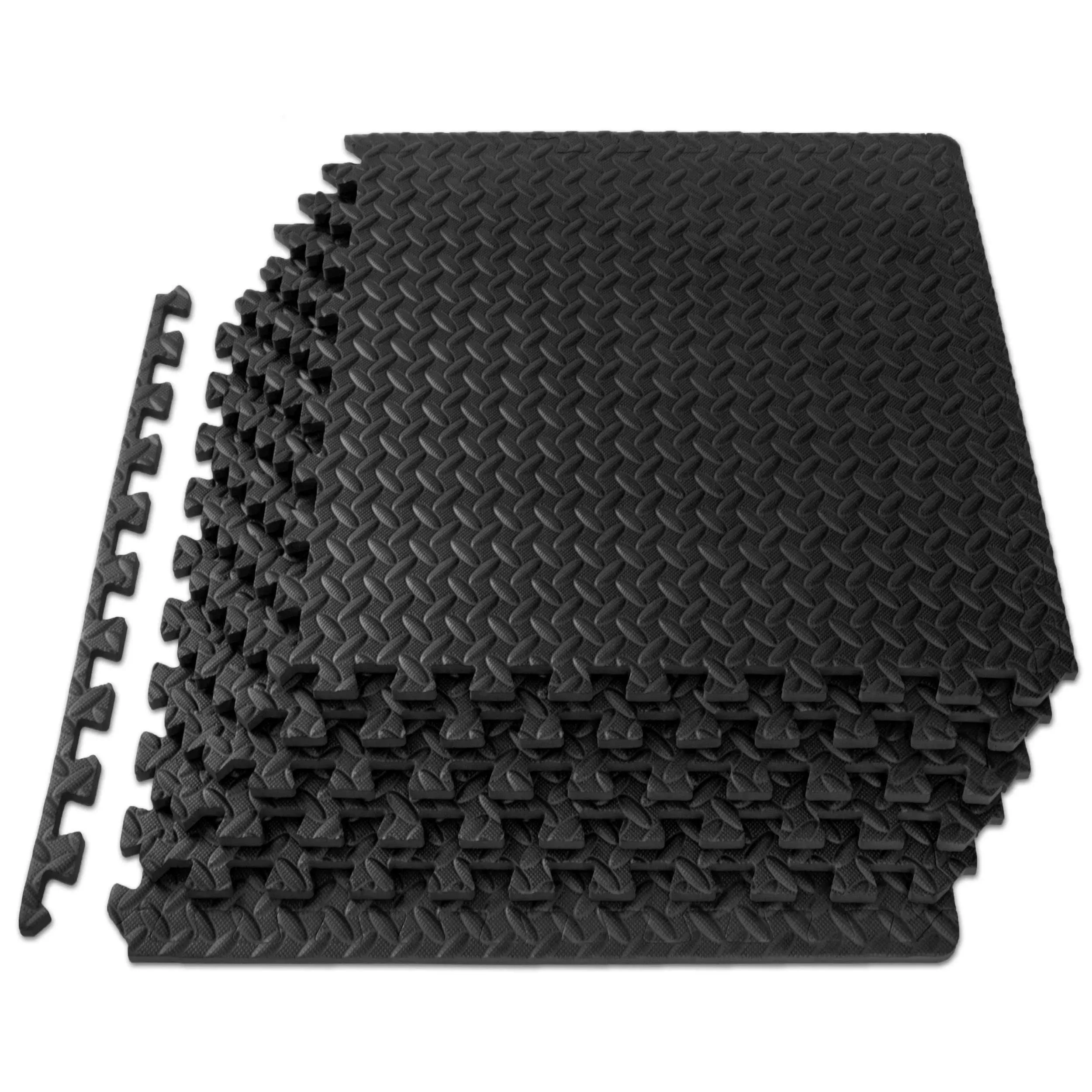 ProsourceFit Puzzle Exercise Mat ½ in, EVA Interlocking Foam Floor Tiles for Home Gym, Mat for Home Workout Equipment, Floor Padding for Kids, Black, 24 in x 24 in x ½ in, 24 Sq Ft - 6 Tiles