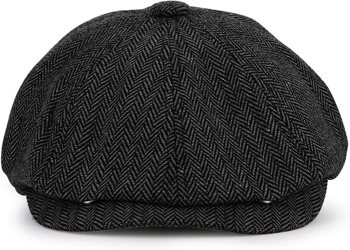 Keepsa 8-Panel Peaky Herringbone Tweed Newsboy Cap