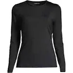 Lands' End Women's Crew Neck Long Sleeve Rash Guard UPF 50 Sun Protection Modest Swim Tee Print - Black Havana Floral