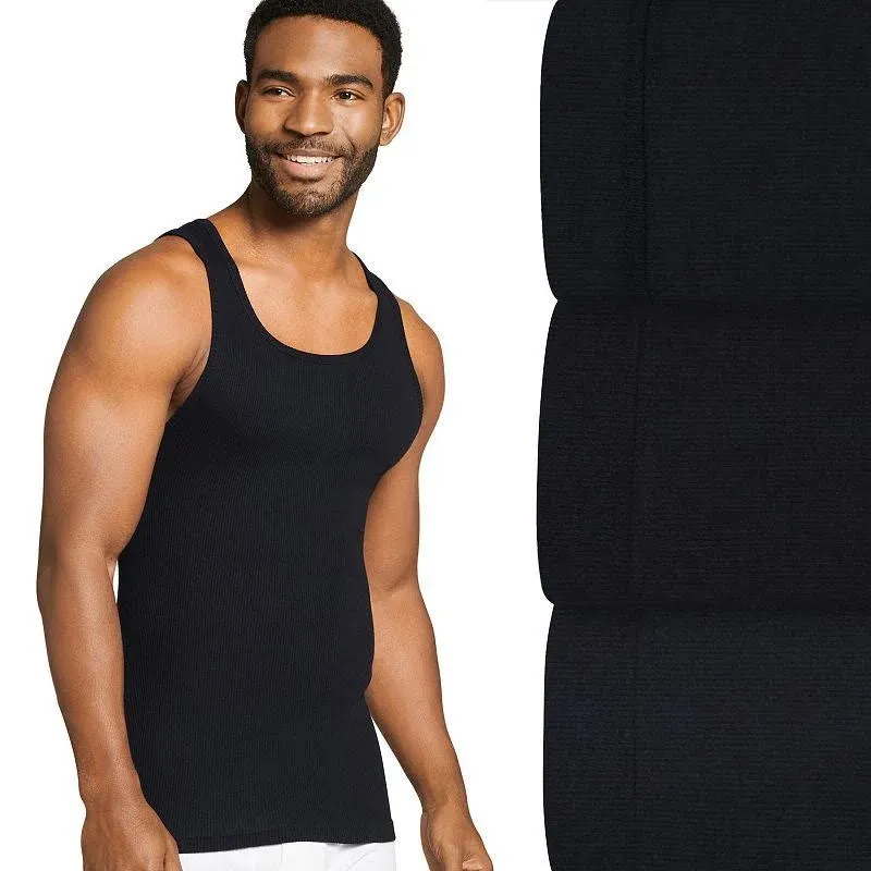 Jockey Men's 100% Cotton Tall Man A-Shirt Tank - 3 Pack XLT Black