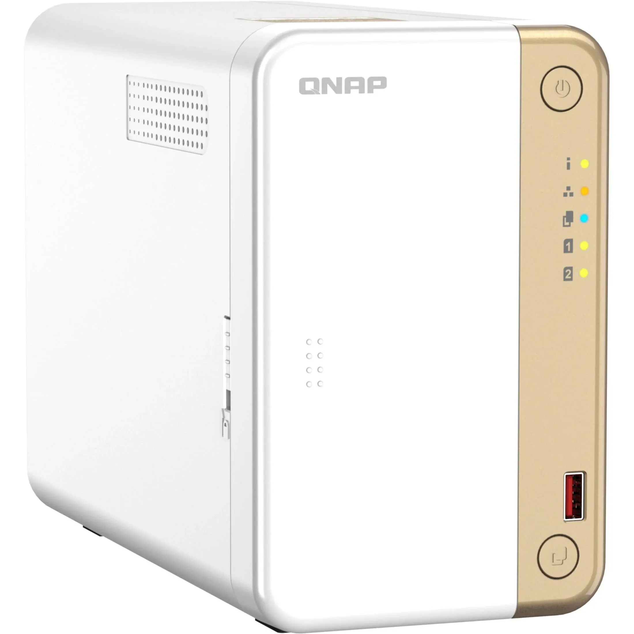 QNAP Turbo NAS TS-262-4G SAN/NAS Storage System - 1 x Intel Celeron N4505 Dual-core (2 Core) 2 GHz - 2 x HDD Supported - 0 x HDD Installed - 2 x SSD Supported - 0 x SSD Installed - 4 GB RAM DDR4 SDRAM - Serial ATA/600 Controller - RAID Supported - 0, 1, JBOD RAID Levels - 2 x Total Bays - 2 x 2.5"/3.5" Bay - 1 x Total Slot(s) - 2.5 Gigabit Ethernet - HDMI - 4 USB Port(s) - 2 USB 2.0 Port(s) - Network (RJ-45) - QTS 5.0.1 - IPv4, IPv6, DHCP, CIFS/SMB, AFP, NFSv3, FTP, FTPS, SFTP, TFTP, HTTP,  - TS-262-4G-US