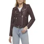 Levi's Women's Faux-Leather Belted Hem Moto Jacket - Burgundy - Size S