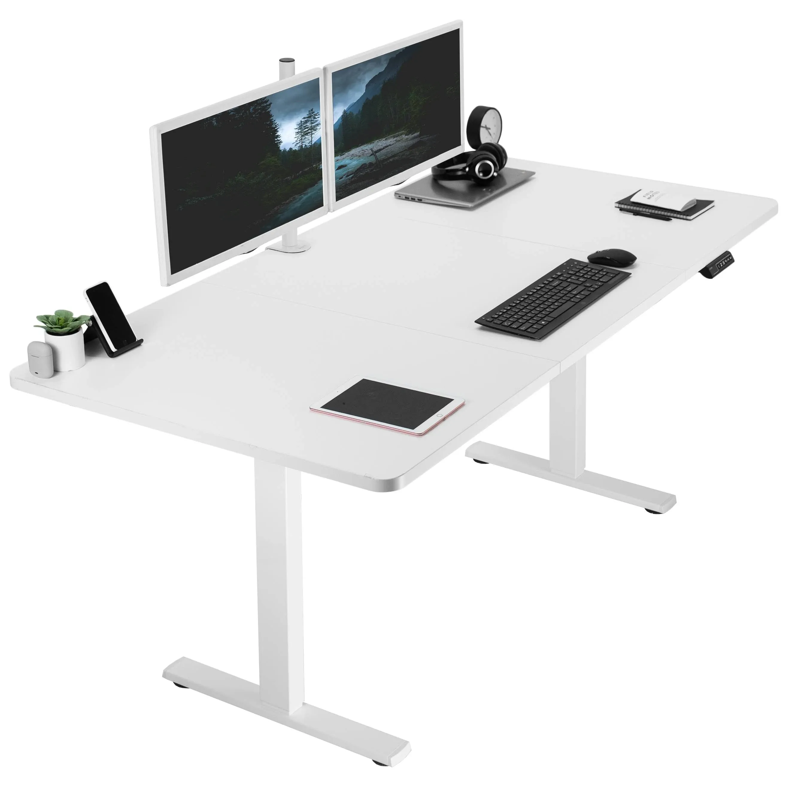 Single Motor Electric Desk with Push Button Memory Controller (1B Series) Vivo Color (Top/Frame): White/White, Size: 71" x 36"