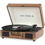 Victrola Journey Bluetooth Portatil Maleta Record Player con Plato Giratorio de 3 Velocidades y Altavoces Integrados Marrón