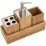 Honey-Can-Do Bamboo Bathroom Accessories Set - 4-Piece Bath Set with Toothbrush Holder, Soap Dispenser, Storage Container, Organiser Tray - Natural Wood BTH-06900