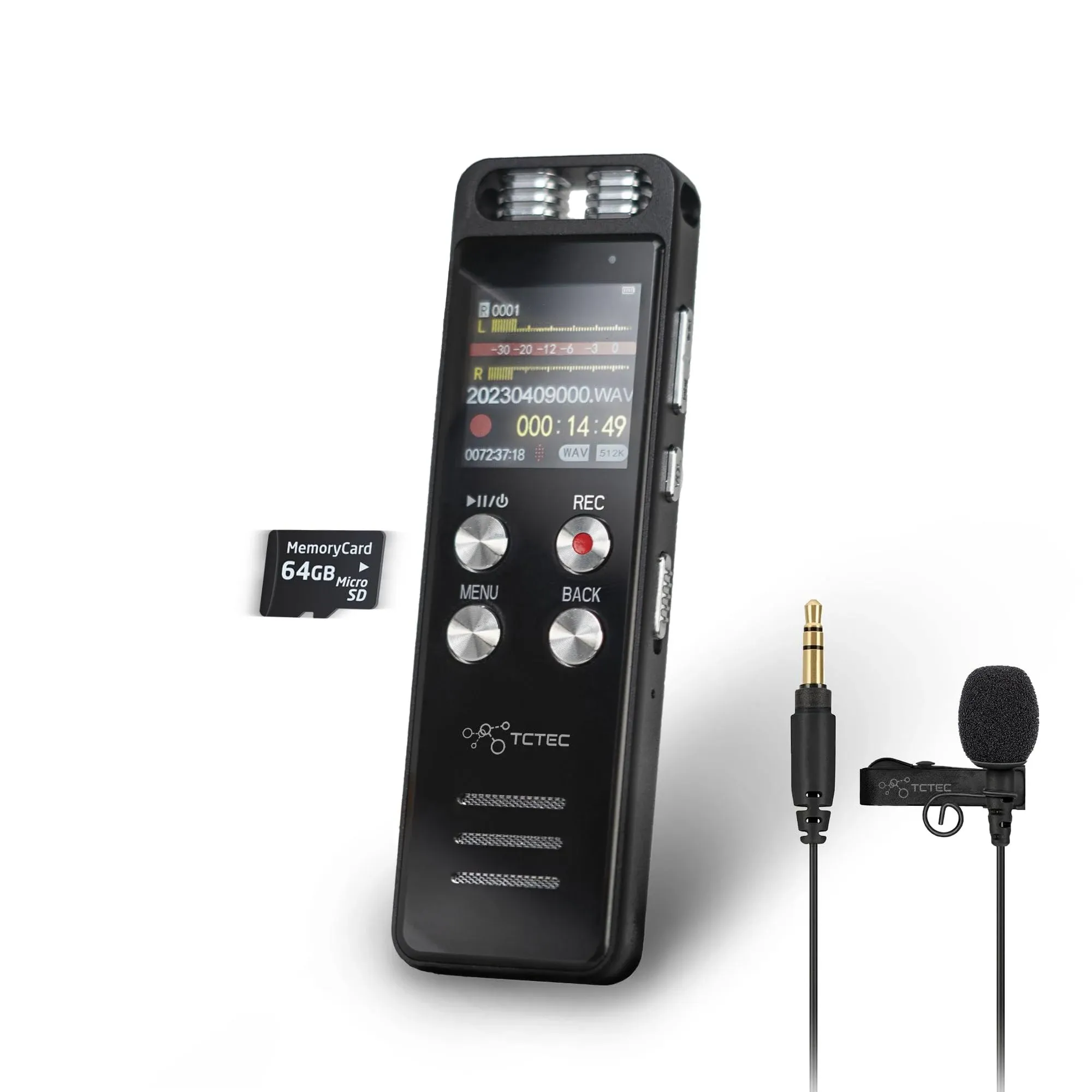 96GB TCTEC Digital Voice Recorder with 7000 Hours Recording Capacity, Audio Noise Reduction, Sound Tape Recorder with Playback, Clip-On Mic Dictaphone