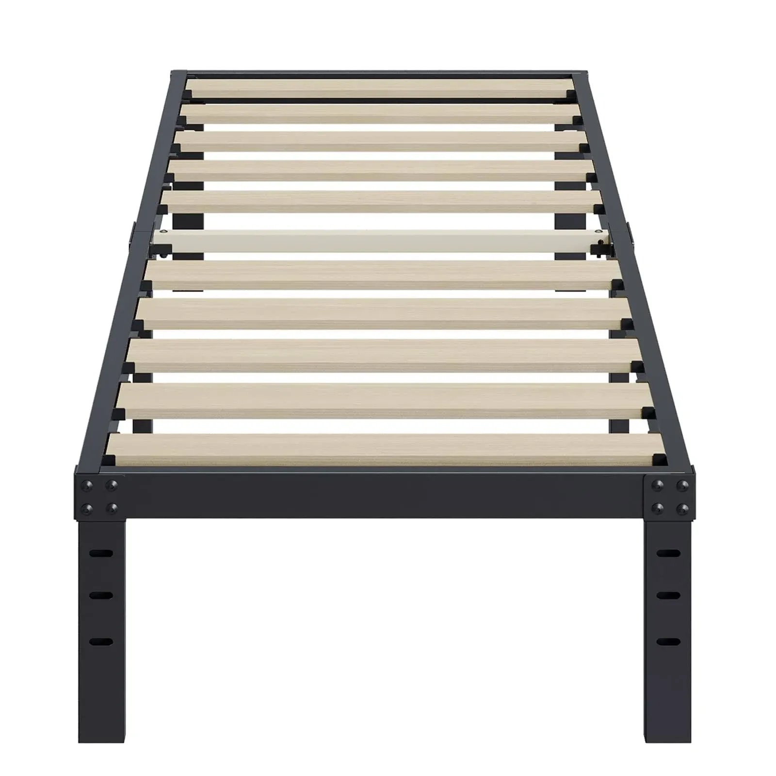 ZIYOO Twin XL Bed Frame, 18 Inches Tall, 3 Inches Wide Wood Slats with 2500 Pounds Support, No Box Spring Needed, High Metal Platform with Underbed Storage Space, Easy Assembly, Noise Free