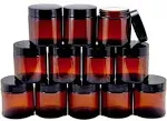 Vivaplex 12 Amber 4 oz Round Glass Jars with Inner Liners and Black Lids