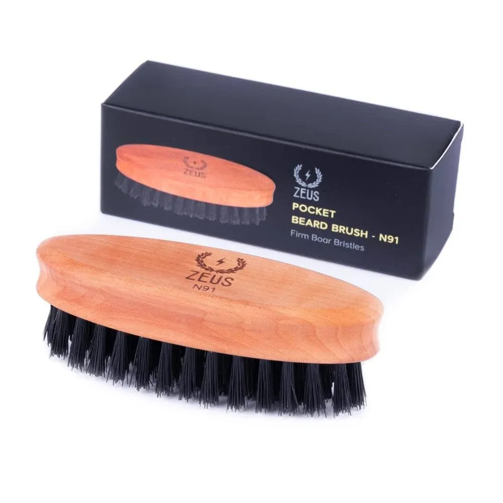 ZEUS Boar Bristle Beard & Mustache Brush for Men, 3.5" Firm-Bristle Small Travel Beard Brush - Made in Germany