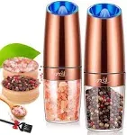 Gravity Salt and Pepper Grinder Set, Ceramic Rotor, Stainless Steel,Blue LED Light,Battery Powered, Adjustable Coarseness, Support One Hand Use, Ideal