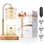 Candle Warmer Lamp with 3 Bulbs, Adjustable Height Dimmable Candle Warmer with Timer, Compatible with Large Jar Candles, Candle Lamp with Charming Gift Box Ribbon for Her/Him(Natural Wood)