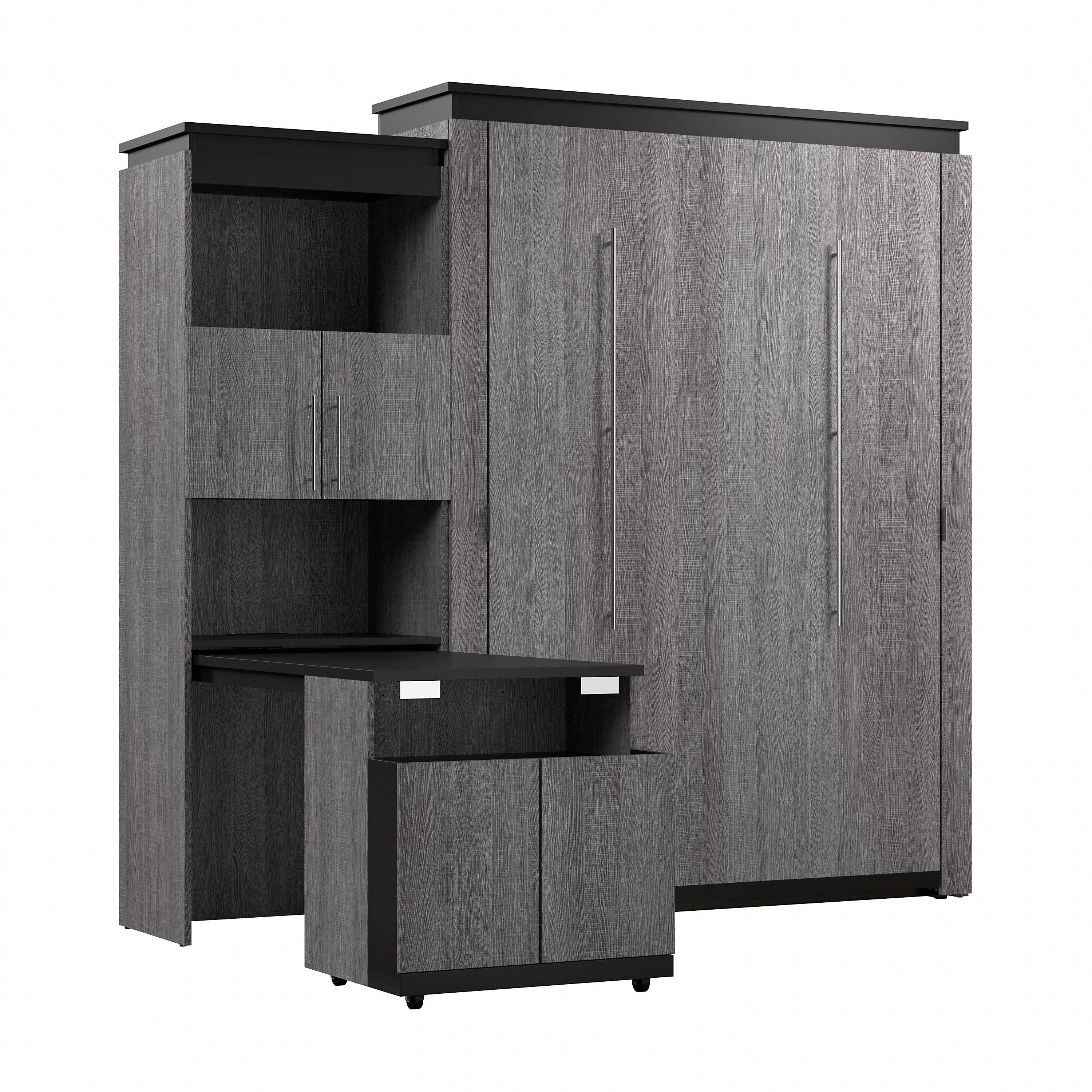 Bestar Orion Queen Murphy Bed and Shelving Unit with Fold-Out Desk (95W) in Bark ...