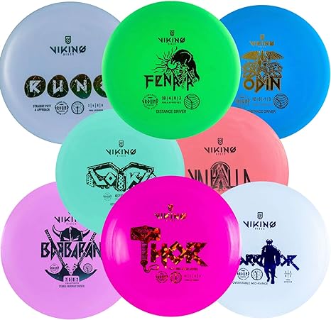 Viking Discs 8-Disc Disc Golf Starter Set - Durable Ground & Storm Plastic - Beginner Friendly Disc Golf Putters, Disc Golf Drivers, & Other Disc Golf Discs for All Skill Levels (Pack of 8)