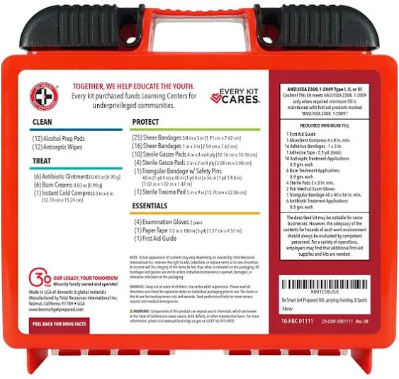 Be Smart Get Prepared OSHA/ANSI First Aid Kit - 10 Person, 100 Pieces - Designed for Home, Business, School, Industrial, and Restaurants - Compact & Portable