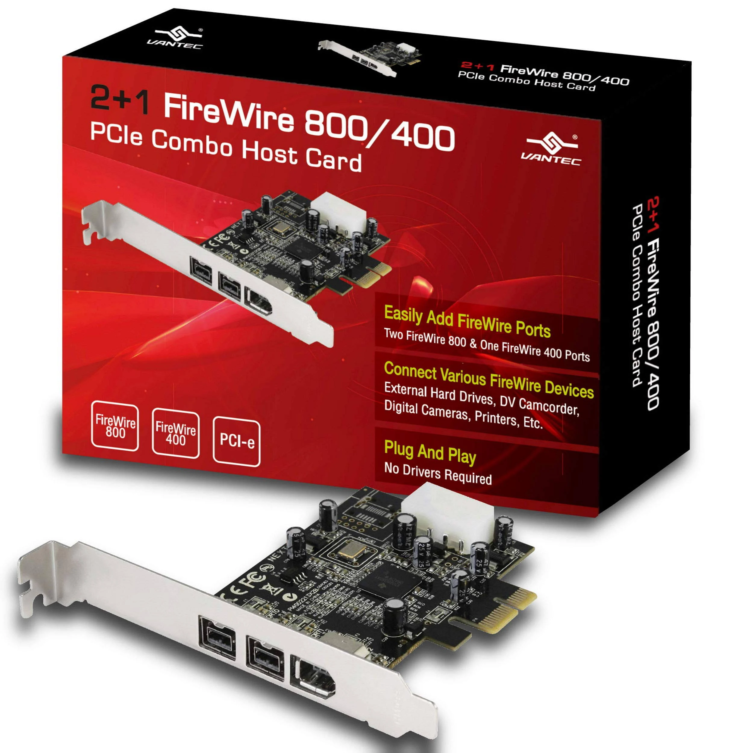 Vantec UGT-FW210 2+1 FireWire 800 400 PCIE Combo Host Card Retail