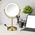 Conair Lighted Makeup Mirror, LED Vanity Mirror, 1X/10x Magnifying Mirror, Corded in Brushed Brass Finish