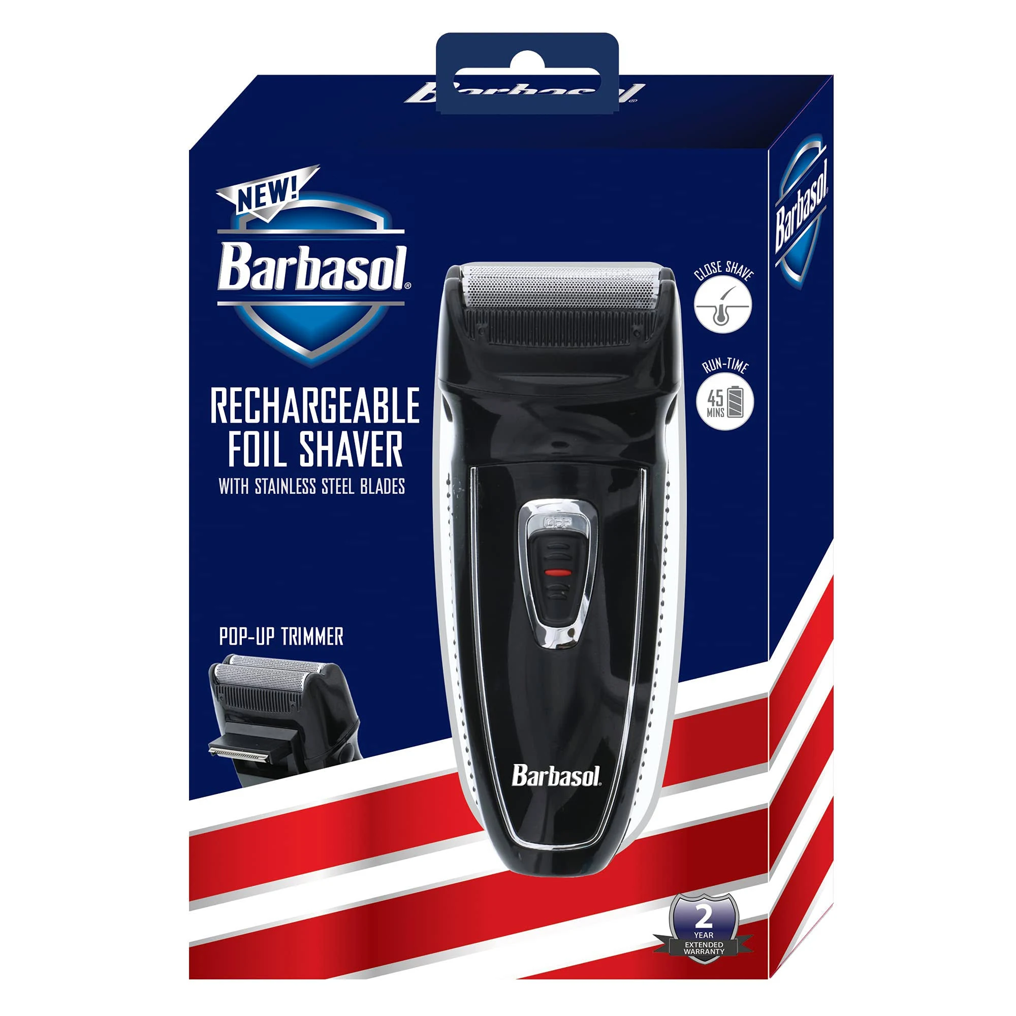 Barbasol Rechargable Foil Shaver~Stainle<wbr/>ss Steel Blades~Pop-Up Trimmer~NEW