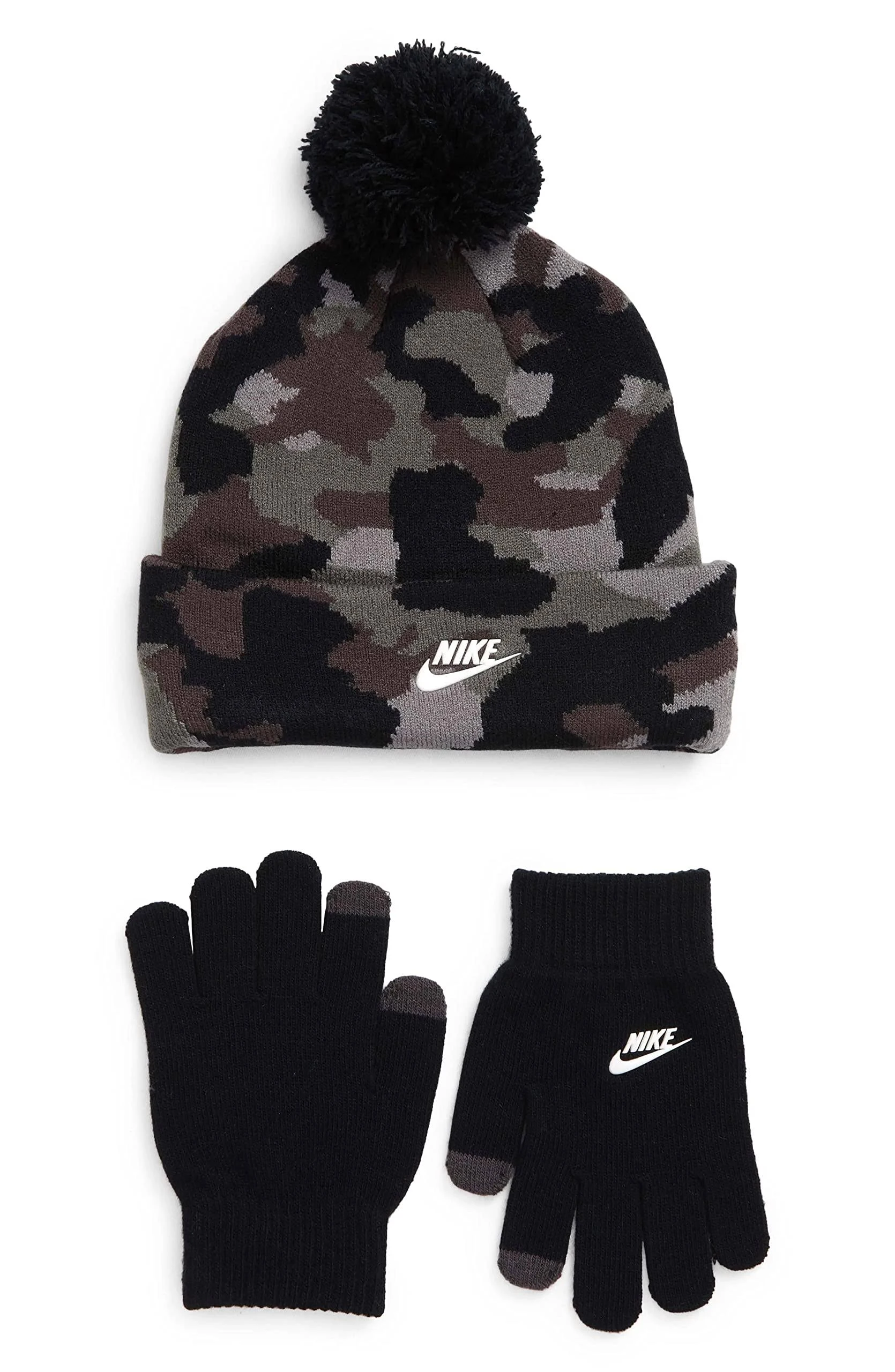 New Nike Big Boys Futura Camouflage Beanie and Gloves Set