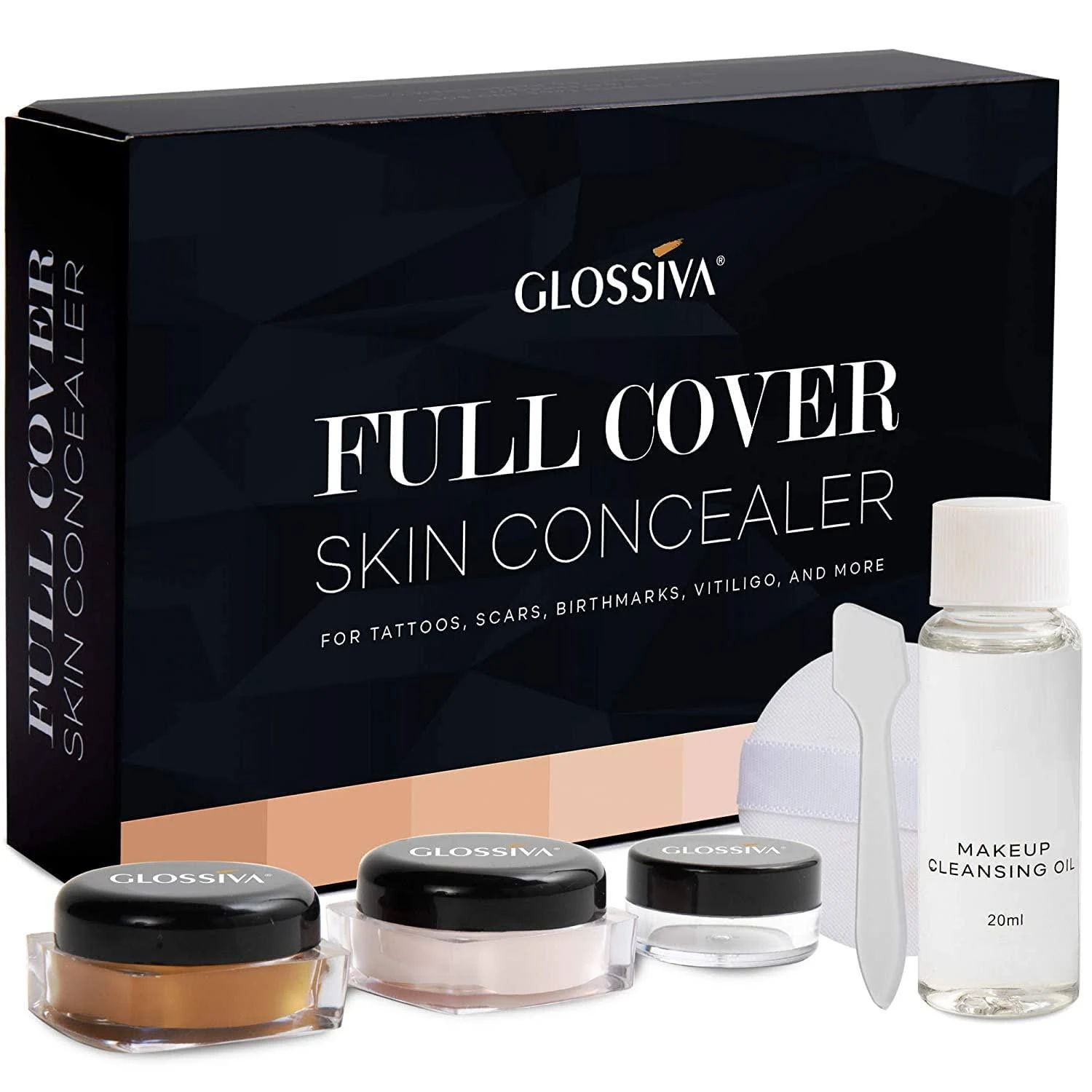 Glossiva Tattoo Cover Up Makeup Waterproof Concealer for Dark Spots, Scars, Vitiligo, and More 2x30ml Use On Body, F