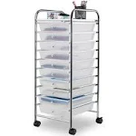 RELAX4LIFE Storage Cart W/10 Drawers,Rolling Wheels Semi-Transparent Multipurpose Mobile Cart for School, Office, Home, Beauty Salon Files Arrangement Storage Organizer Cart (Clear)