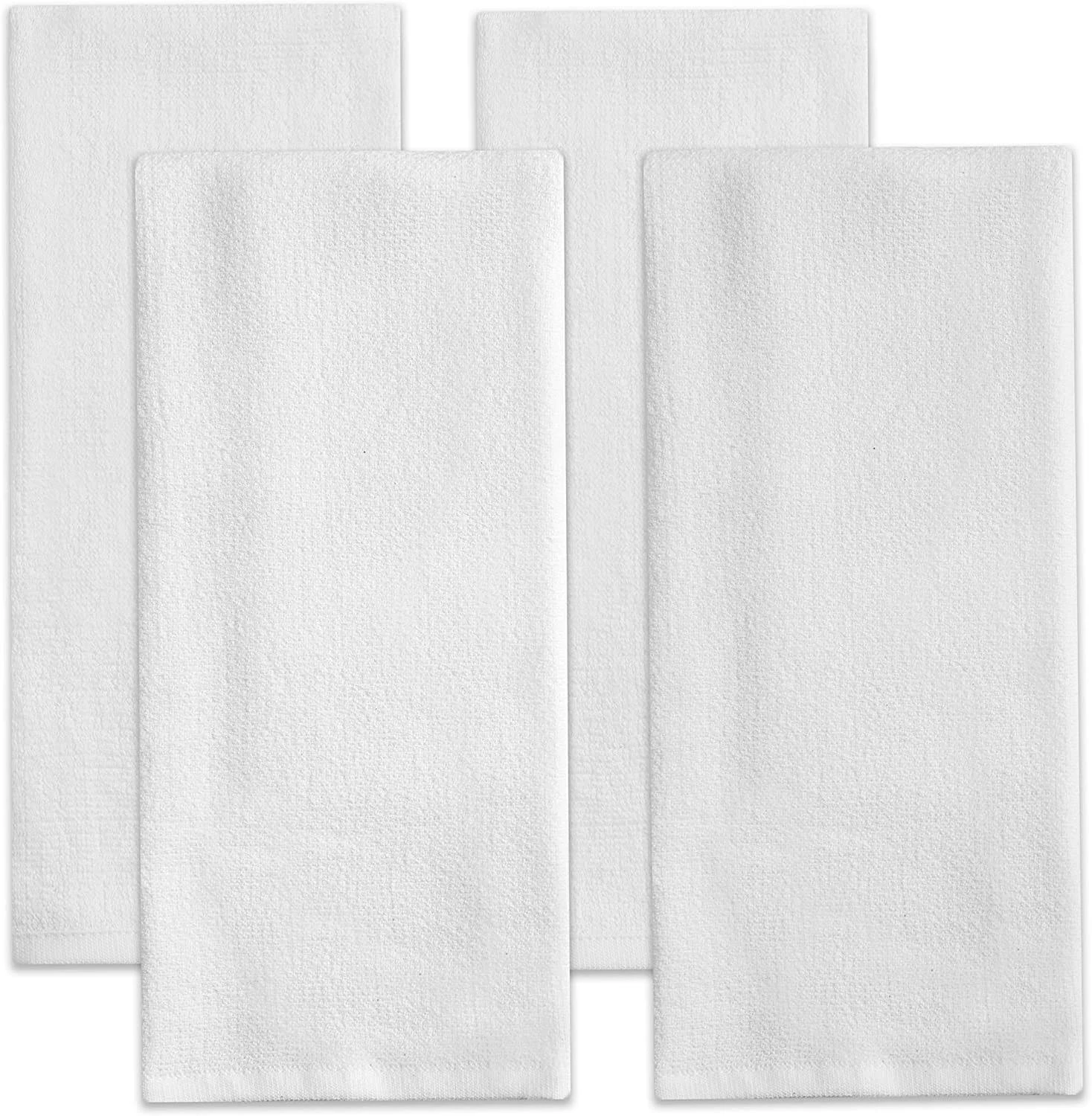 Sticky Toffee Cotton Terry White Kitchen Dish Towel, 4 Pack, 28" x 16"