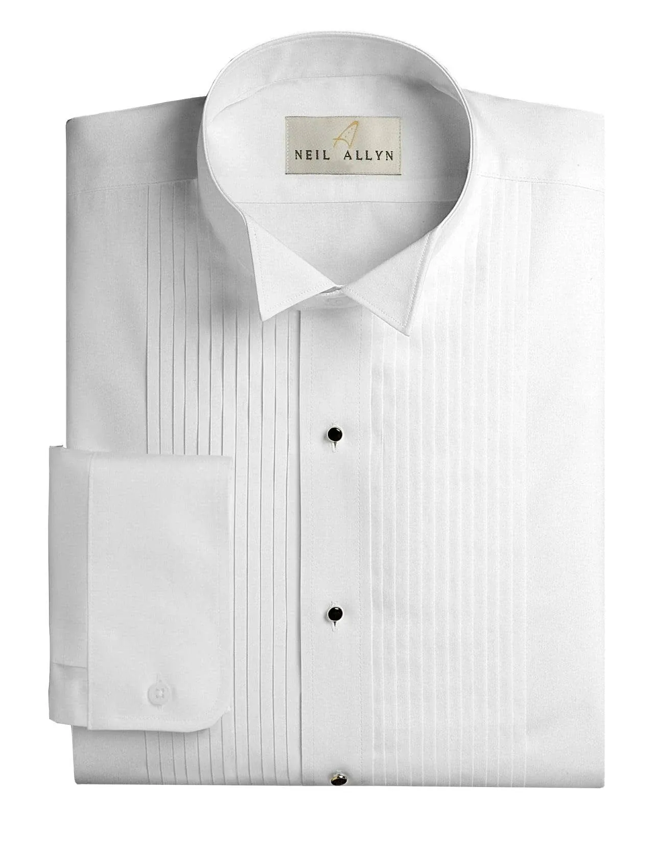 Neil Allyn Men's Wing Collar 1/4" Pleats Tuxedo Shirt-M-32-33 White