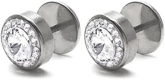 Stainless Steel Stud Earrings with Carbon Fiber