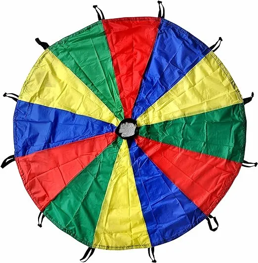 GSI Kids Play Parachute 12 ft, Rainbow Parachute Toy Tent Game for Children Gymnastics Cooperative Play and Outdoor Playground Activities