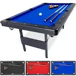 GoSports 6 ft Billiards Table - Portable Pool Table - Includes Full Set of Balls, 2 Cue Sticks, Chalk, and Felt Brush - Blue