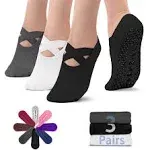 NEWZILL 2024 Non Slip Yoga Socks for Women, Grips Socks with Cushion for Pilates Barre Ballet Dance Hospital (3 Pairs)