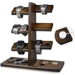 ikkle Watch Holder Stand with Charging Station Wooden Watch Display Tower Jewelry Organizer for Rings, Coins Bracelets, Necklaces, Great Gift for Men