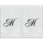 Personalized Initial Fingertip Towels - 2 Pack 11x18 - Black Embroidery On White Towel, Modern Monogrammed Towels, Great Personalized Initial Gift for Women, Teachers, Friends, Bridesmaids Initial M