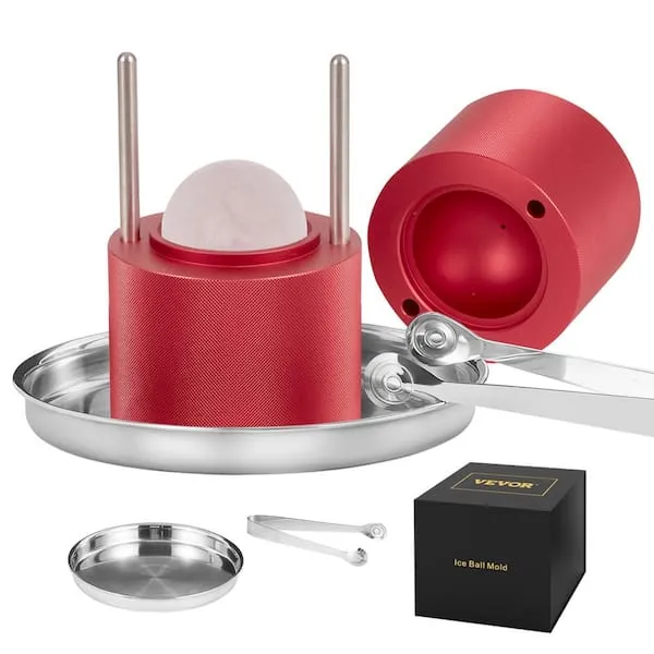 VEVOR Ice Ball Press 2.4 in. Ice Ball Maker Aircraft Al Alloy Ice Ball Press Kit for 60 mm. Ice Sphere Red