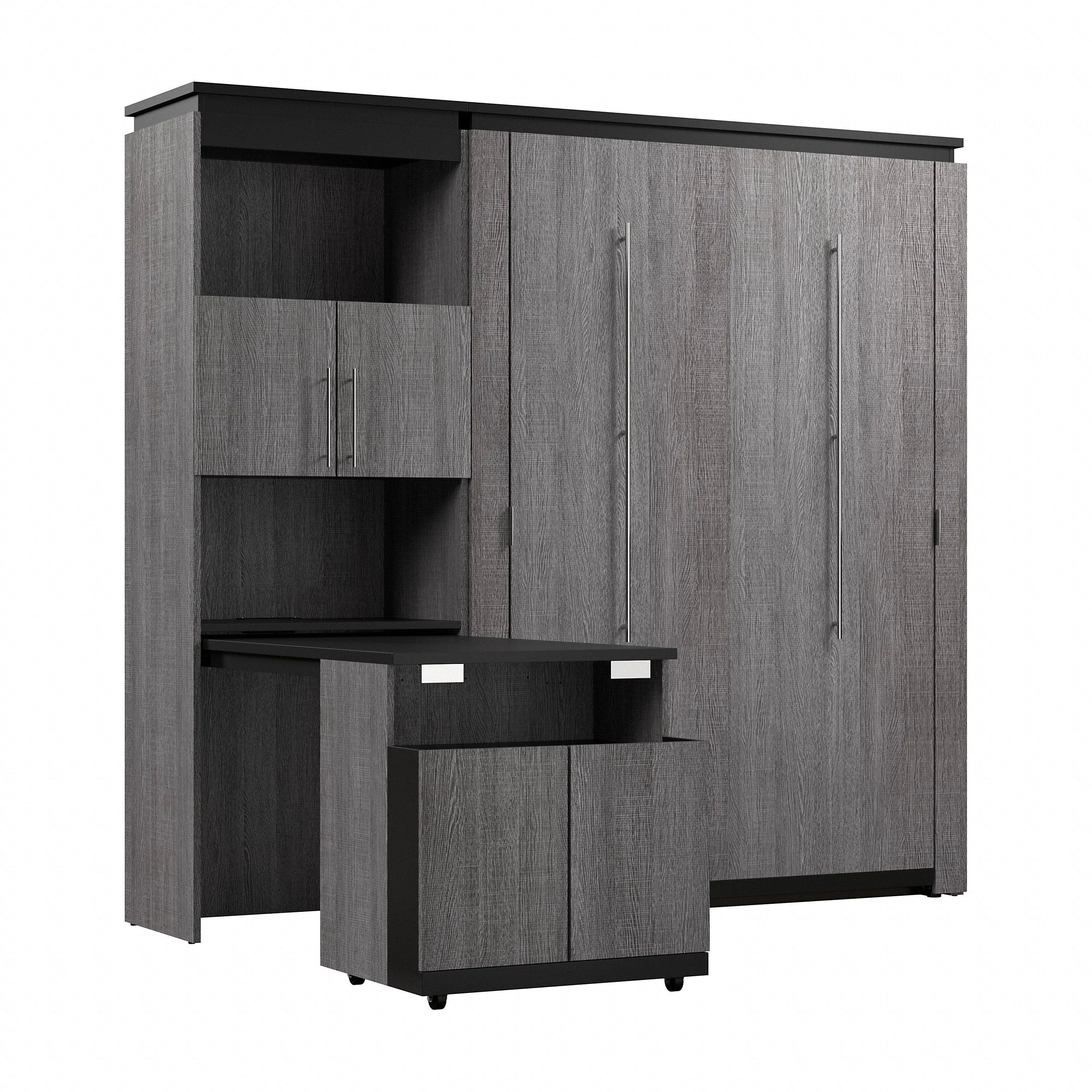 Bestar Orion Full Murphy Bed and Shelving Unit with Fold-Out Desk (89W) in Bark Gray & Graphite