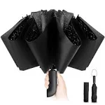 Chakipee Automatic Folding Umbrella,Auto Reverse Windproof Compact Umbrella with Teflon Coated, 47 inch 10Ribs, Black, Adult Unisex, Size: 2XL- Ideal