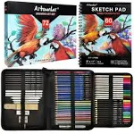 Artownlar 72 Pack Drawing Sketching Set with 8x11 Sketchbook | Pro Art Supplies Kit for Artist Adults Teens Beginner | Graphite Charcoal, Watercolor & Metallic Colored Pencils in Gift Case.