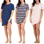 Real Essentials 3 Pack: Women's Nightshirt Short Sleeve Soft Nightgown Sleep ...