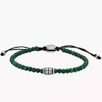 Fossil Men's Reconstituted Malachite Beaded Bracelet - Silver