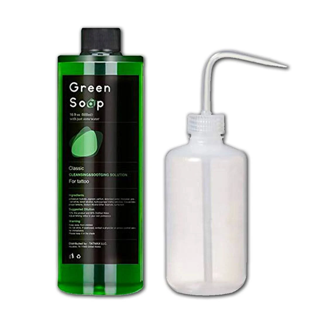 Dragon Art 16.9oz Green Soap Prep Wash with 8oz Squeeze Bottle for Tattoos and Piercings