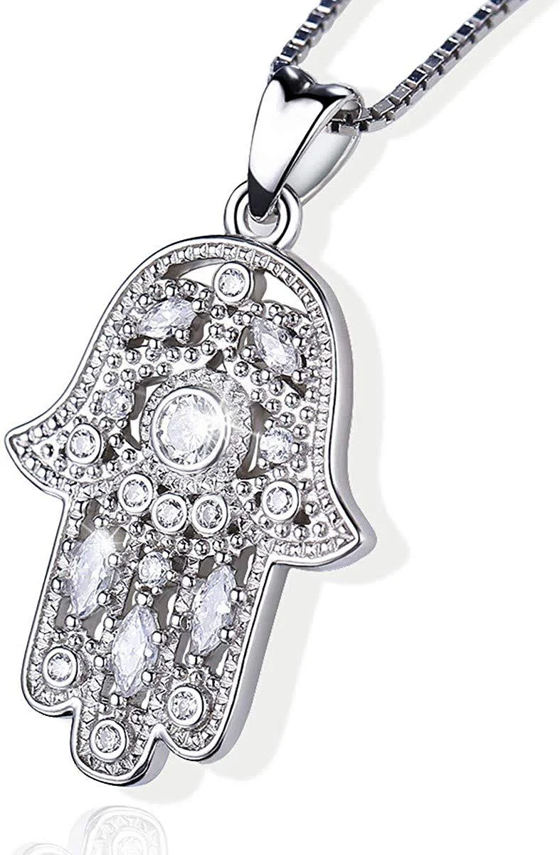 Aniu 925 Sterling Silver Jewelry for Women, Hamsa Hand of Fatima Evil Eye Jewelry with Cubic Zirconia, Comes with Black Jewelry Gift Box