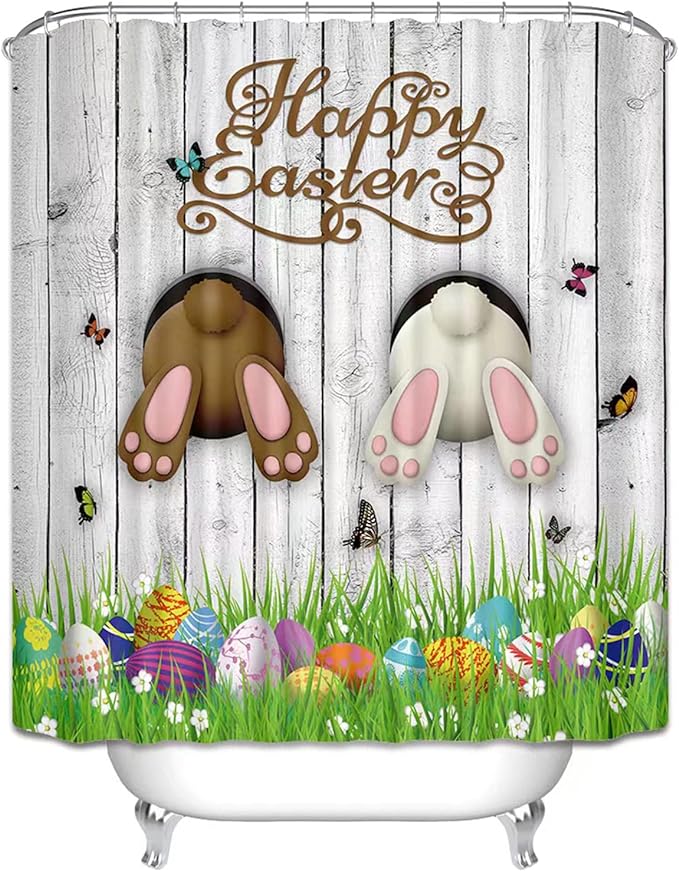 Easter Shower Curtain, Funny Bunny Egg Shower Curtain set, Waterproof Shower Curtains for Bathroom, Bathroom Shower Curtain sets, Bathroom Curtains Shower set for Easter Bathroom Decor 72"X72"