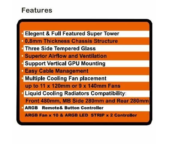 RAIDMAX A17 Series Phoenix Full-Tower E-ATX/ATX/M-ATX Computer Gaming Case with 3-Sided Reinforced Glass, USB 3.0, 6 ARG Light-Emitting 12cm Fans.