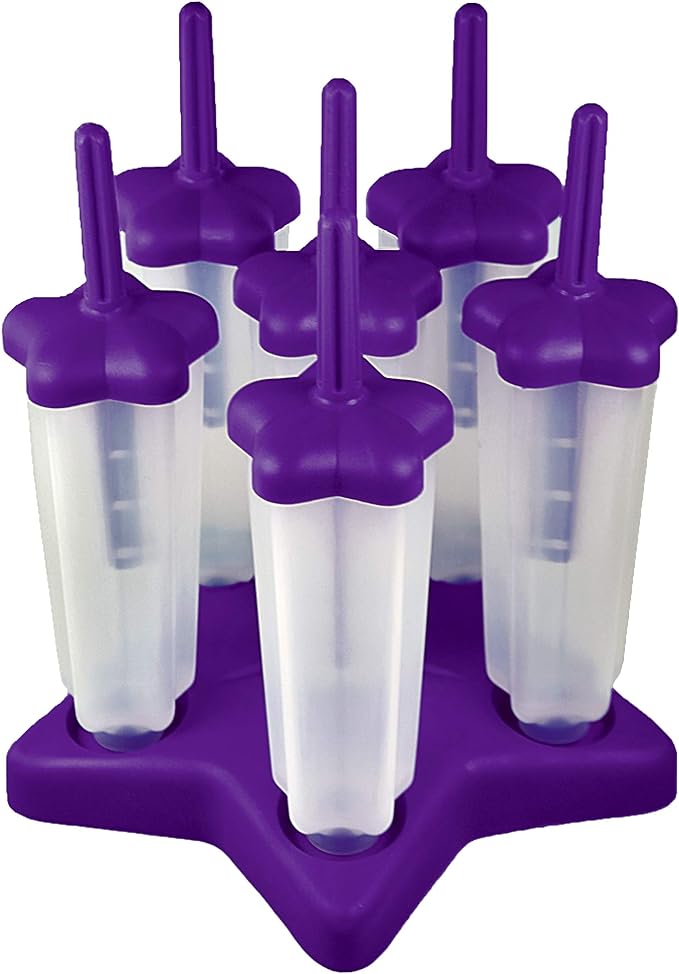 Tovolo Popsicle Molds with Sticks (6-Pack, Star Pop) - Reusable Ice Pop Molds & Sticks for Homemade Flavored Ice Pops & Frozen Snacks - Popsicle Maker with Stand, Dishwasher Safe & BPA-Free - Purple