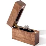 Wislist Wooden Engagement Ring Box Small Slim Flat Ring Case for Proposal,Wedding (Walnut Wood)