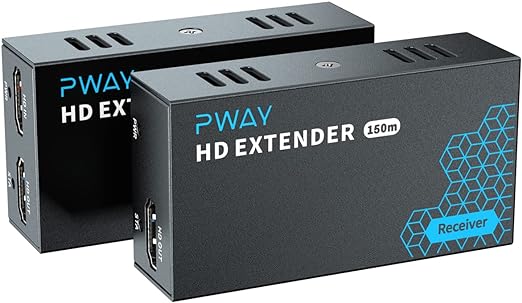 PWAY HDMI Extender 500ft No Delay Over Cat5e/6 HDMI Balun IP Kit Over Ethernet Long Distance Video, 1 to Many Over Gigabit Switch